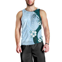 Polynesia Hibiscus Men Tank Top Sky Blue Curve Motif - Polynesian Pride