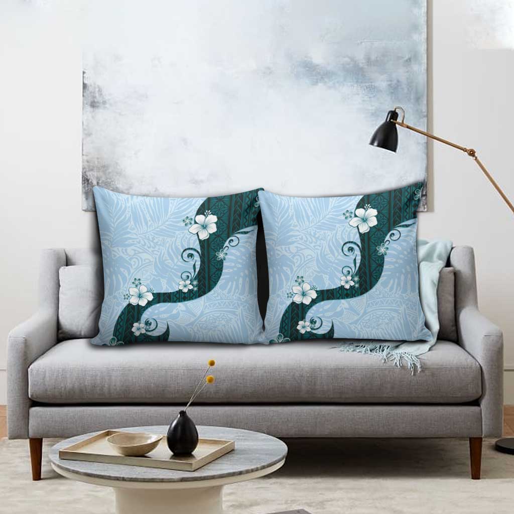 Polynesia Hibiscus Pillow Cover Sky Blue Curve Motif LT05 - Polynesian Pride