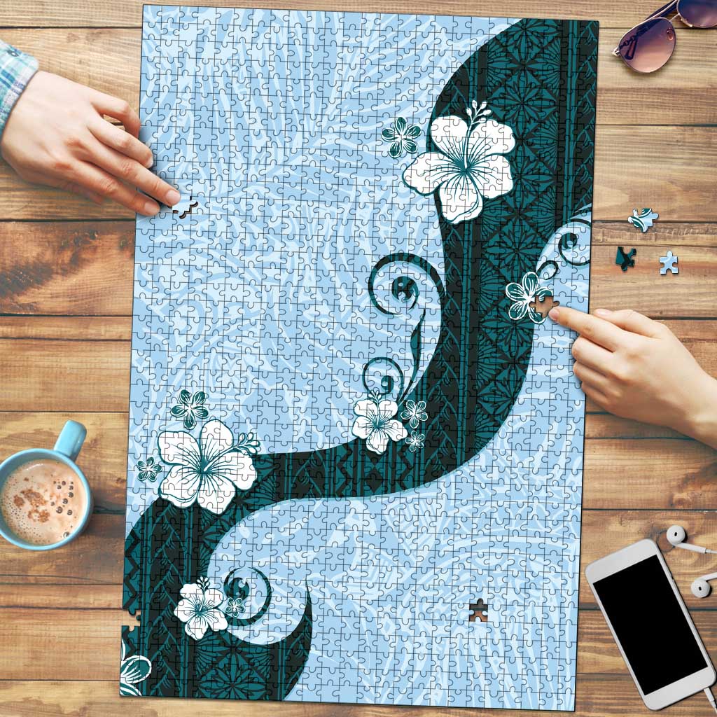 Polynesia Hibiscus Puzzle Sky Blue Curve Motif LT05 Blue - Polynesian Pride
