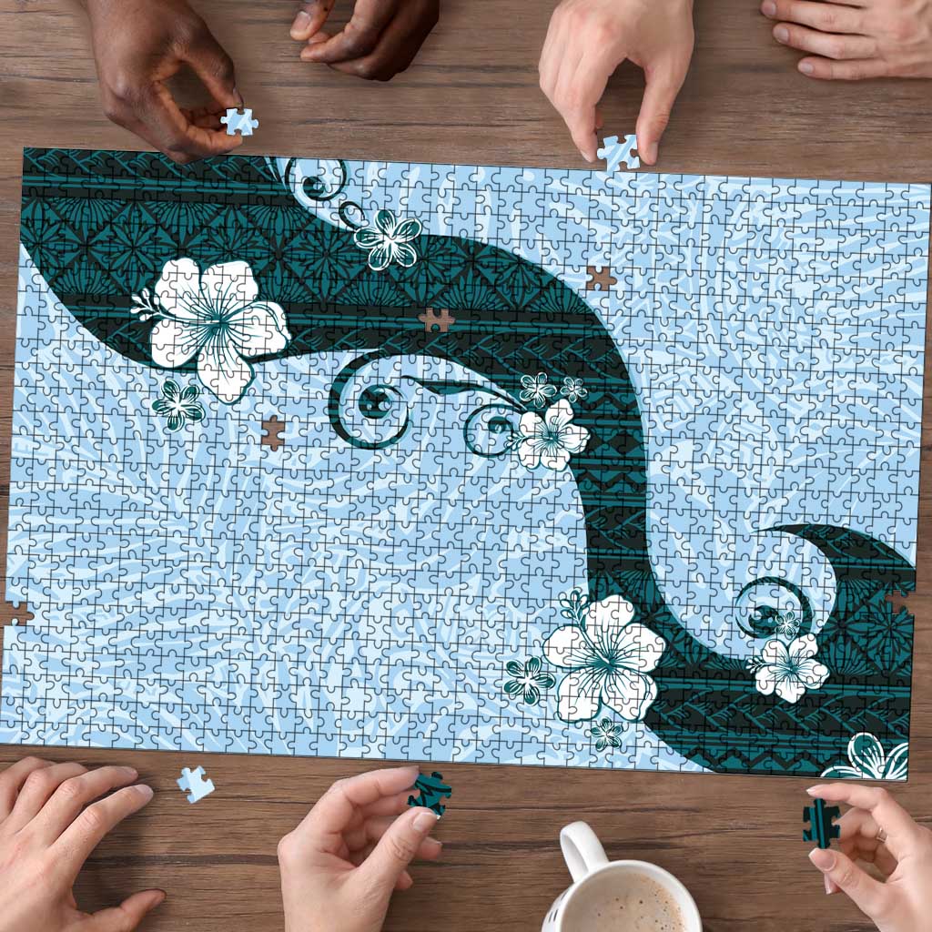 Polynesia Hibiscus Puzzle Sky Blue Curve Motif - Polynesian Pride