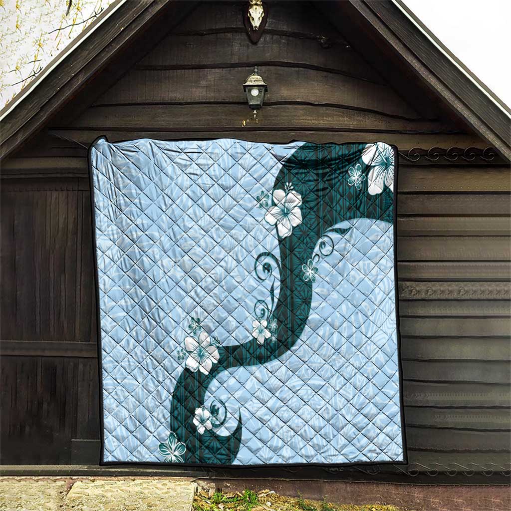 Polynesia Hibiscus Quilt Sky Blue Curve Motif LT05 - Polynesian Pride