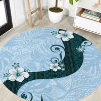 Polynesia Hibiscus Round Carpet Sky Blue Curve Motif LT05 Blue - Polynesian Pride