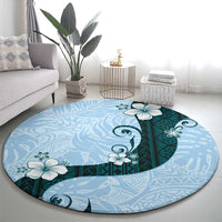Polynesia Hibiscus Round Carpet Sky Blue Curve Motif LT05 - Polynesian Pride
