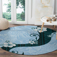 Polynesia Hibiscus Round Carpet Sky Blue Curve Motif LT05 - Polynesian Pride