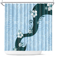 Polynesia Hibiscus Shower Curtain Sky Blue Curve Motif - Polynesian Pride