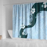 Polynesia Hibiscus Shower Curtain Sky Blue Curve Motif - Polynesian Pride