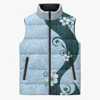 Polynesia Hibiscus Sleeveless Puffer Jacket Sky Blue Curve Motif - Polynesian Pride