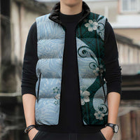 Polynesia Hibiscus Sleeveless Puffer Jacket Sky Blue Curve Motif - Polynesian Pride