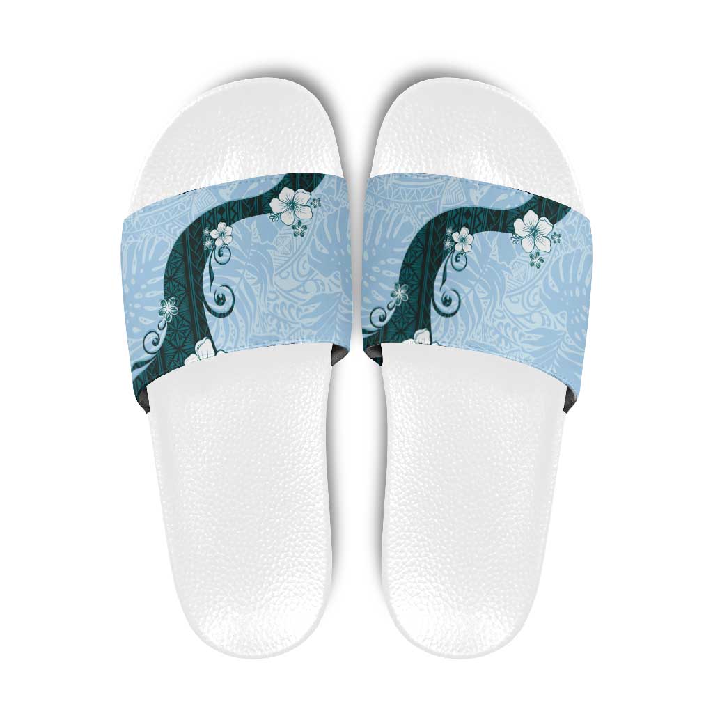 Polynesia Hibiscus Slide Sandals Sky Blue Curve Motif LT05 Blue - Polynesian Pride