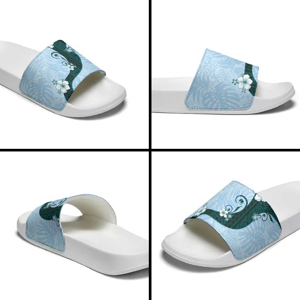 Polynesia Hibiscus Slide Sandals Sky Blue Curve Motif LT05 - Polynesian Pride