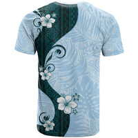Polynesia Hibiscus T Shirt Sky Blue Curve Motif - Polynesian Pride