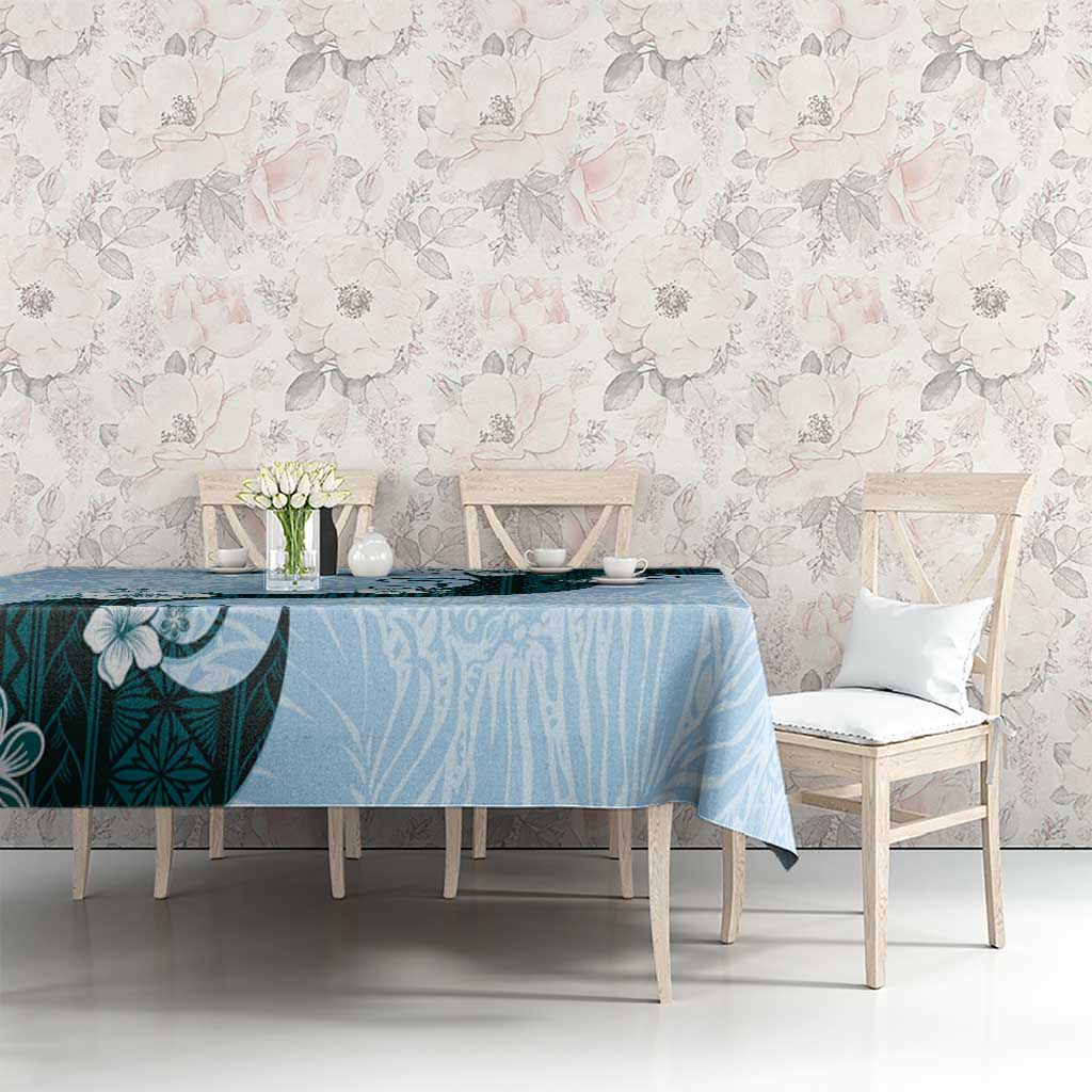 Polynesia Hibiscus Tablecloth Sky Blue Curve Motif - Polynesian Pride