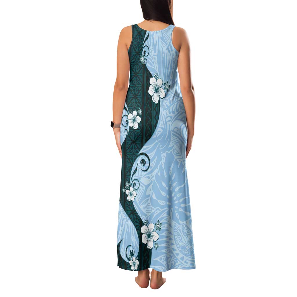 Polynesia Hibiscus Tank Maxi Dress Sky Blue Curve Motif LT05 - Polynesian Pride