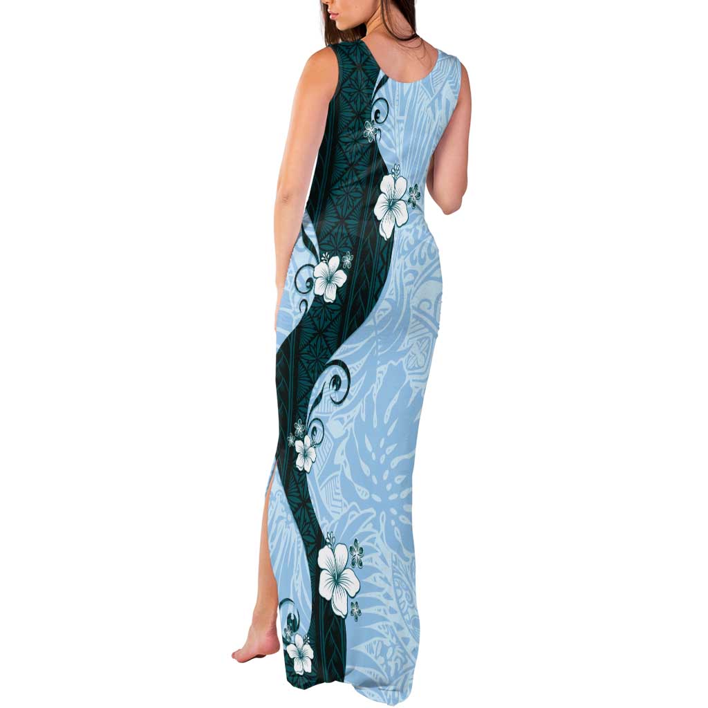 Polynesia Hibiscus Tank Maxi Dress Sky Blue Curve Motif LT05 - Polynesian Pride