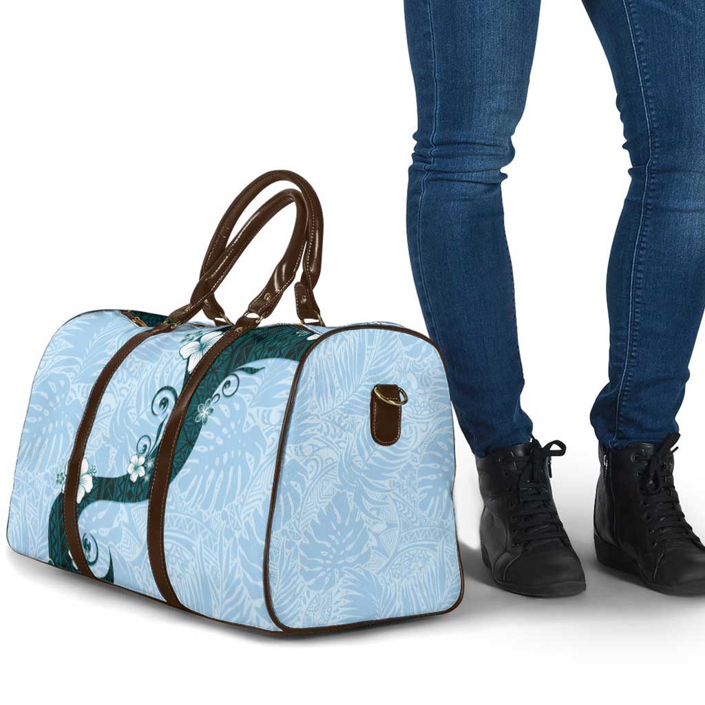 Polynesia Hibiscus Travel Bag Sky Blue Curve Motif - Polynesian Pride