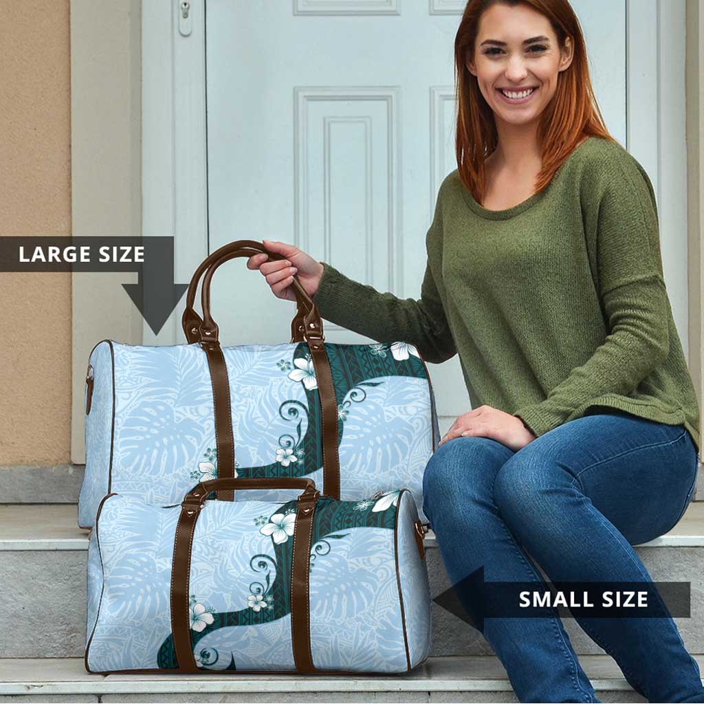 Polynesia Hibiscus Travel Bag Sky Blue Curve Motif - Polynesian Pride