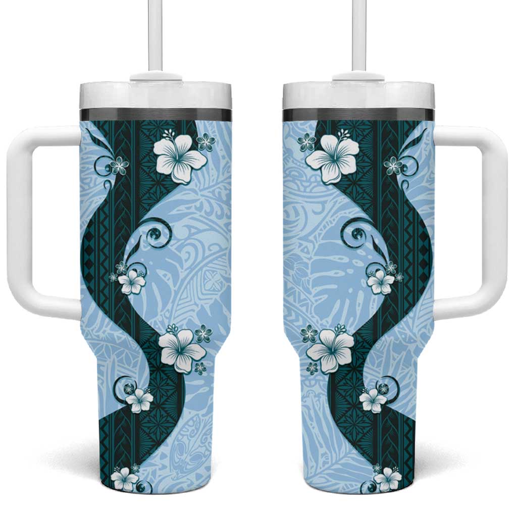 Polynesia Hibiscus Tumbler With Handle Sky Blue Curve Motif LT05 One Size: 40 oz Blue - Polynesian Pride