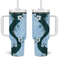 Polynesia Hibiscus Tumbler With Handle Sky Blue Curve Motif LT05 One Size: 40 oz Blue - Polynesian Pride