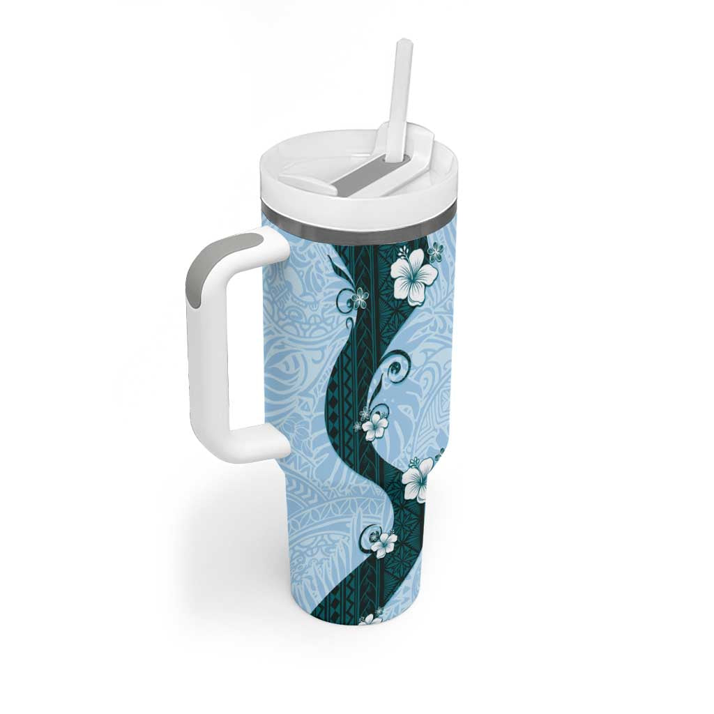 Polynesia Hibiscus Tumbler With Handle Sky Blue Curve Motif LT05 - Polynesian Pride