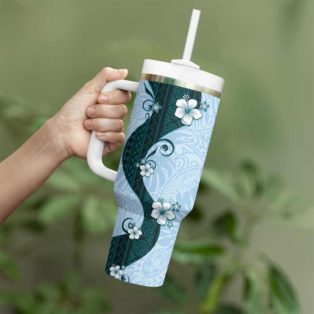 Polynesia Hibiscus Tumbler With Handle Sky Blue Curve Motif LT05 - Polynesian Pride