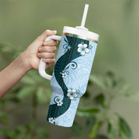 Polynesia Hibiscus Tumbler With Handle Sky Blue Curve Motif LT05 - Polynesian Pride