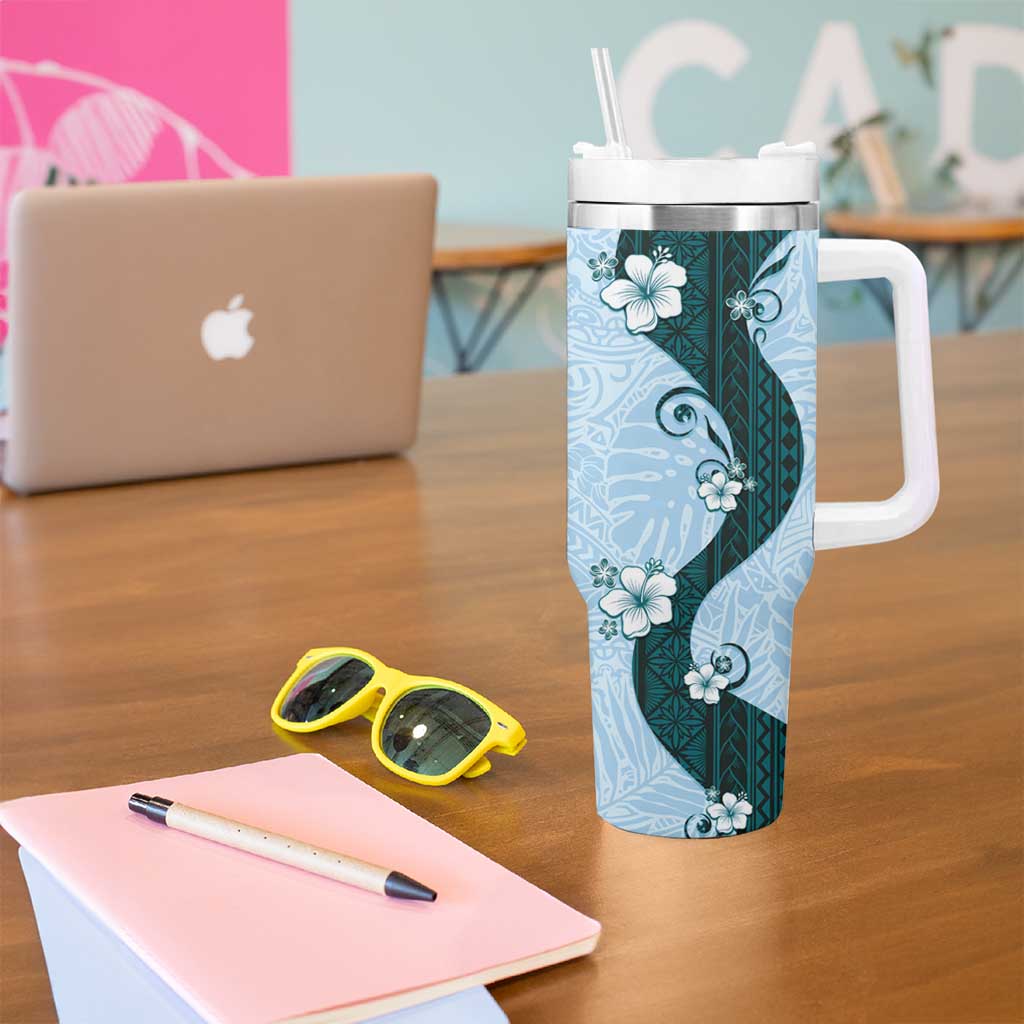 Polynesia Hibiscus Tumbler With Handle Sky Blue Curve Motif LT05 - Polynesian Pride
