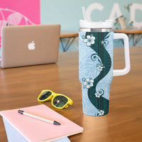 Polynesia Hibiscus Tumbler With Handle Sky Blue Curve Motif LT05 - Polynesian Pride