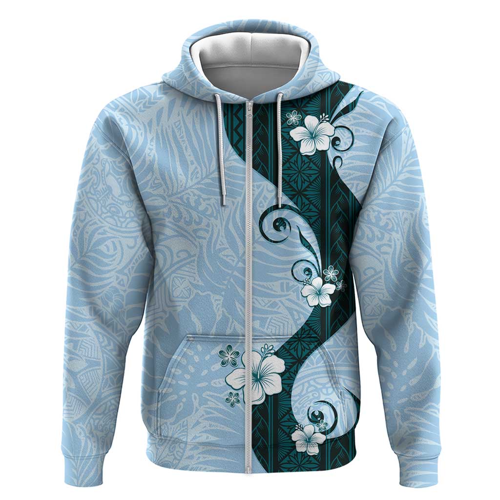 Polynesia Hibiscus Zip Hoodie Sky Blue Curve Motif - Polynesian Pride