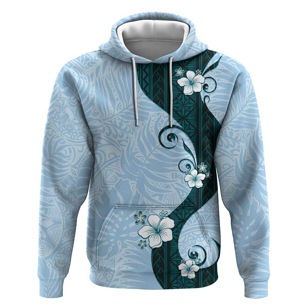 Polynesia Hibiscus Zip Hoodie Sky Blue Curve Motif - Polynesian Pride