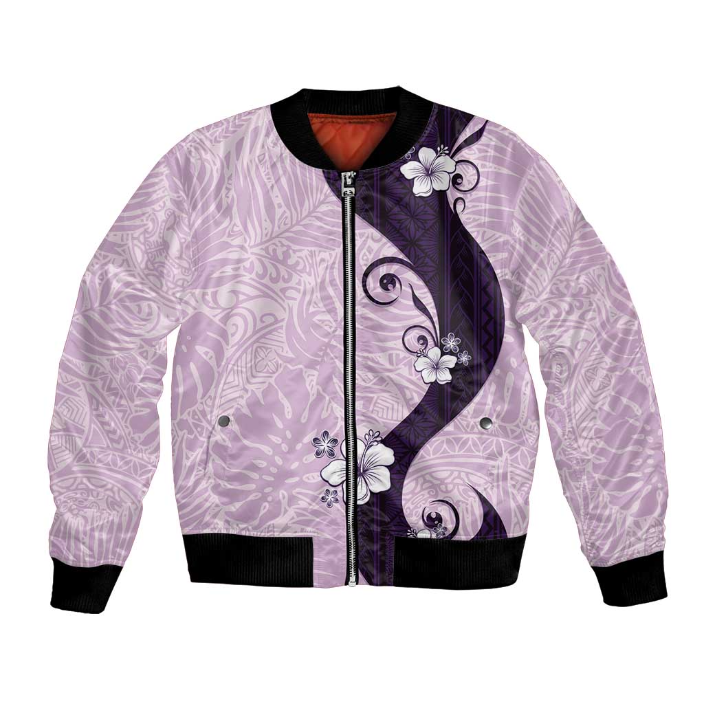 Polynesia Hibiscus Bomber Jacket Thistle Curve Motif LT05 Unisex Purple - Polynesian Pride