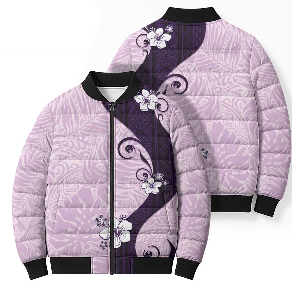 Polynesia Hibiscus Bomber Puffer Jacket Thistle Curve Motif - Polynesian Pride
