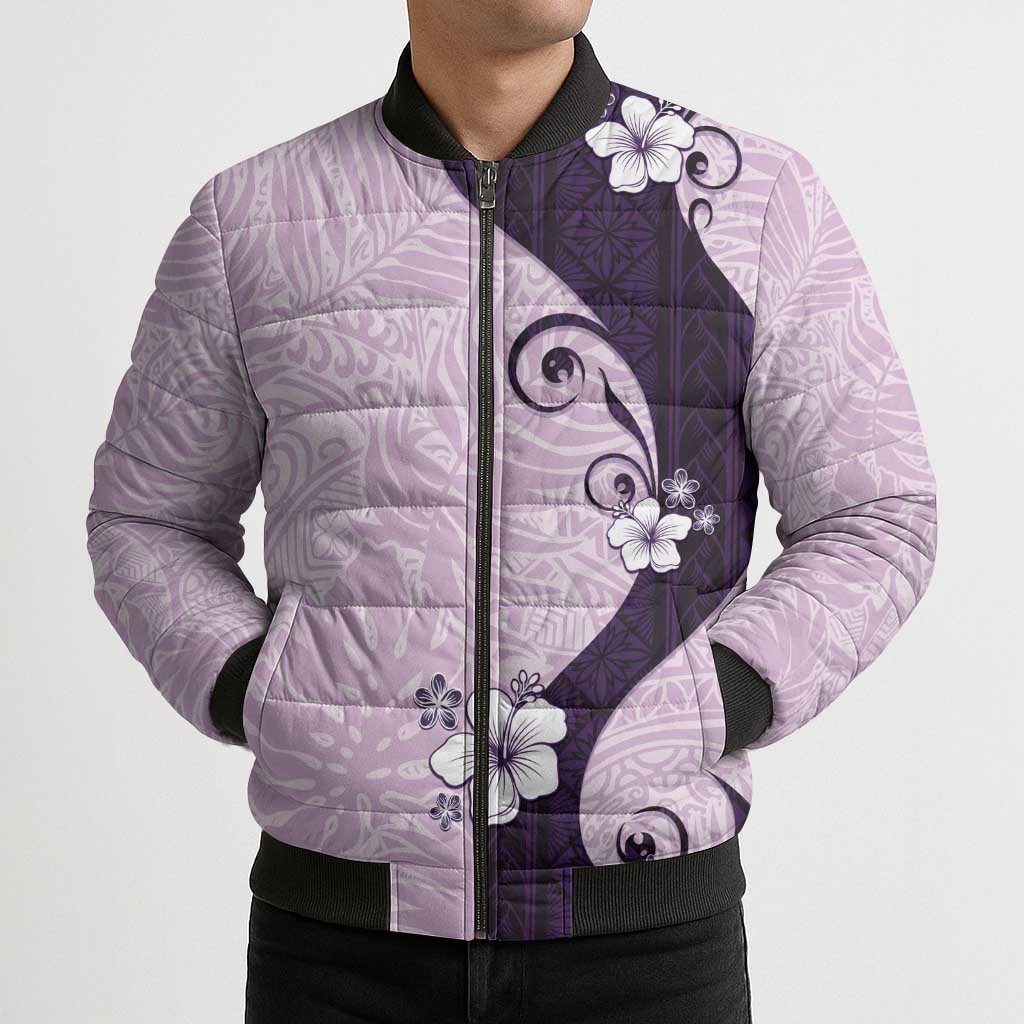 Polynesia Hibiscus Bomber Puffer Jacket Thistle Curve Motif - Polynesian Pride