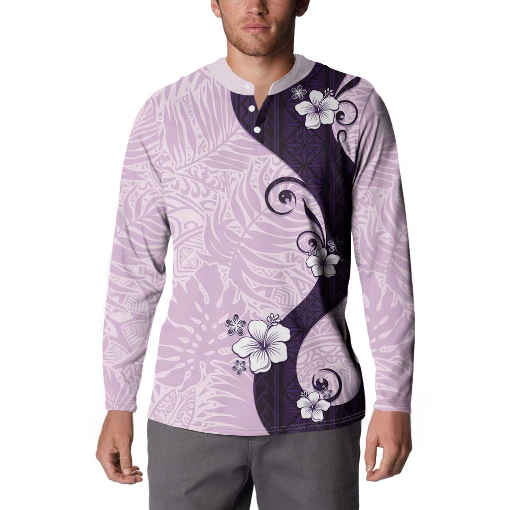 Polynesia Hibiscus Button Sweatshirt Thistle Curve Motif - Polynesian Pride