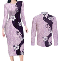 Polynesia Hibiscus Couples Matching Long Sleeve Bodycon Dress and Long Sleeve Button Shirt Thistle Curve Motif - Polynesian Pride
