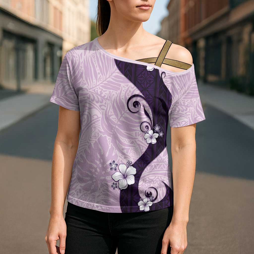 Polynesia Hibiscus Cross Shoulder Shirt Thistle Curve Motif - Polynesian Pride