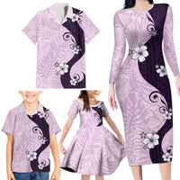 Polynesia Hibiscus Family Matching Long Sleeve Bodycon Dress and Hawaiian Shirt Thistle Curve Motif LT05 - Polynesian Pride