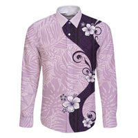 Polynesia Hibiscus Family Matching Mermaid Dress and Hawaiian Shirt Thistle Curve Motif LT05 Dad's Shirt - Long Sleeve Purple - Polynesian Pride
