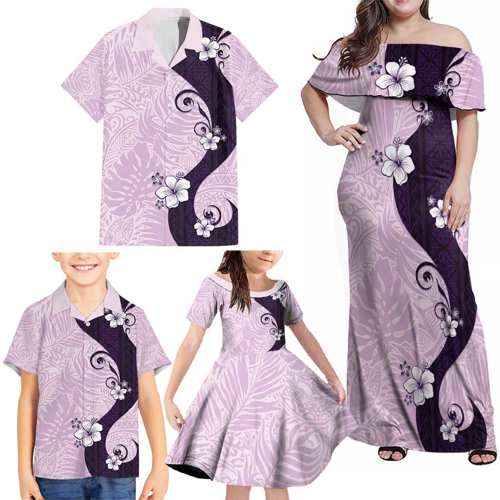 Polynesia Hibiscus Family Matching Off Shoulder Maxi Dress and Hawaiian Shirt Thistle Curve Motif LT05 - Polynesian Pride