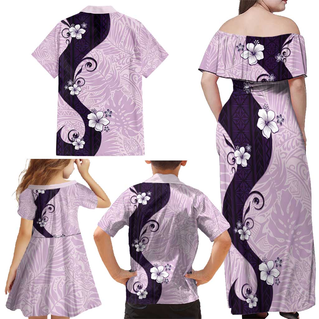 Polynesia Hibiscus Family Matching Off Shoulder Maxi Dress and Hawaiian Shirt Thistle Curve Motif LT05 - Polynesian Pride