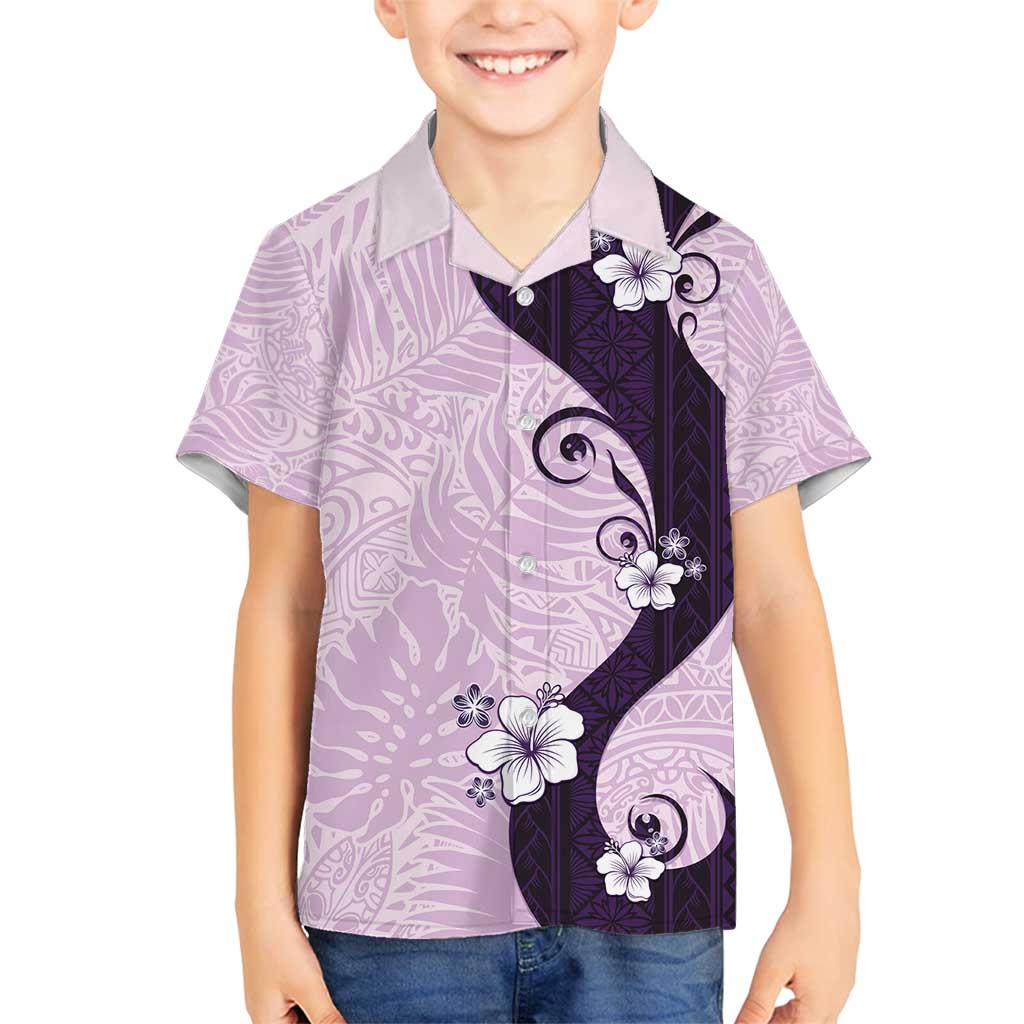 Polynesia Hibiscus Family Matching Off Shoulder Maxi Dress and Hawaiian Shirt Thistle Curve Motif LT05 Son's Shirt Purple - Polynesian Pride