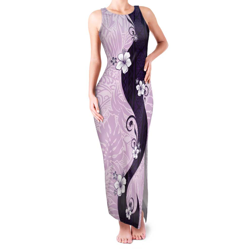 Polynesia Hibiscus Family Matching Tank Maxi Dress and Hawaiian Shirt Thistle Curve Motif LT05 Mom's Dress Purple - Polynesian Pride