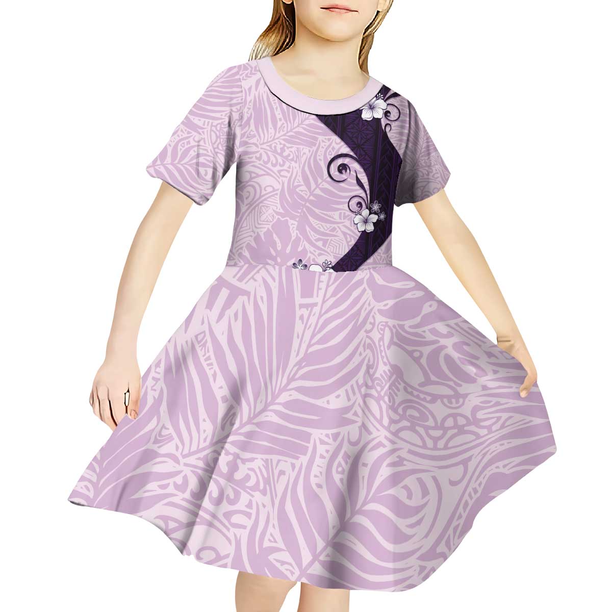 Polynesia Hibiscus Kid Short Sleeve Dress Thistle Curve Motif LT05 - Polynesian Pride