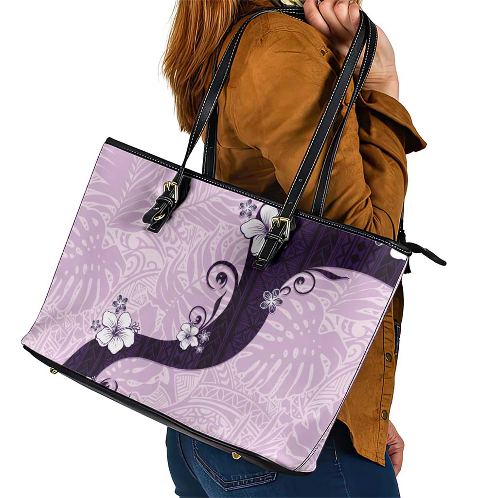 Polynesia Hibiscus Leather Tote Bag Thistle Curve Motif - Polynesian Pride