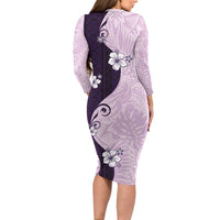 Polynesia Hibiscus Long Sleeve Bodycon Dress Thistle Curve Motif - Polynesian Pride