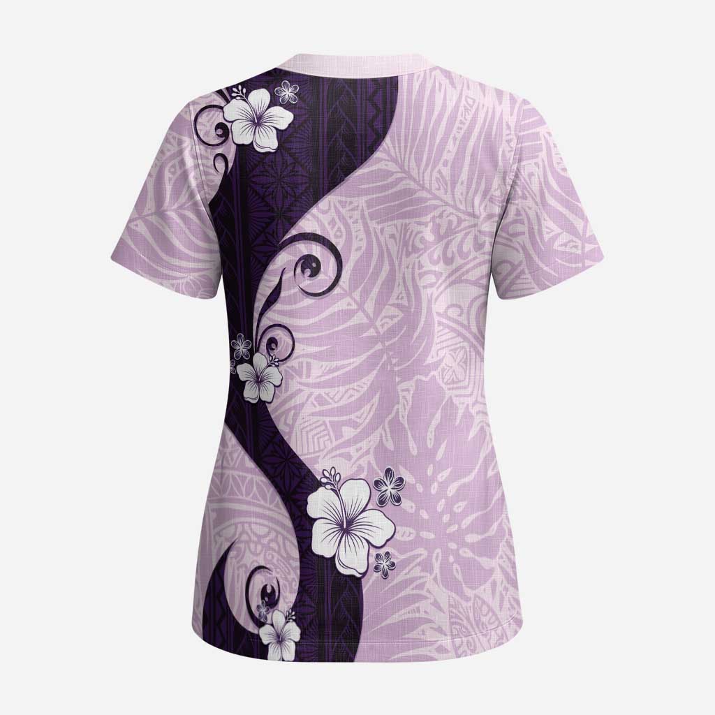 Polynesia Hibiscus Scrub Top Thistle Curve Motif - Polynesian Pride
