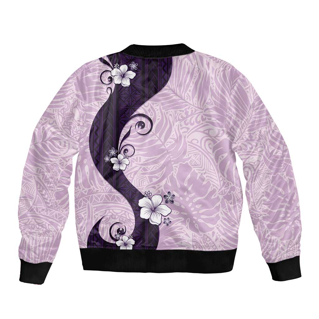 Polynesia Hibiscus Sleeve Zip Bomber Jacket Thistle Curve Motif LT05 - Polynesian Pride