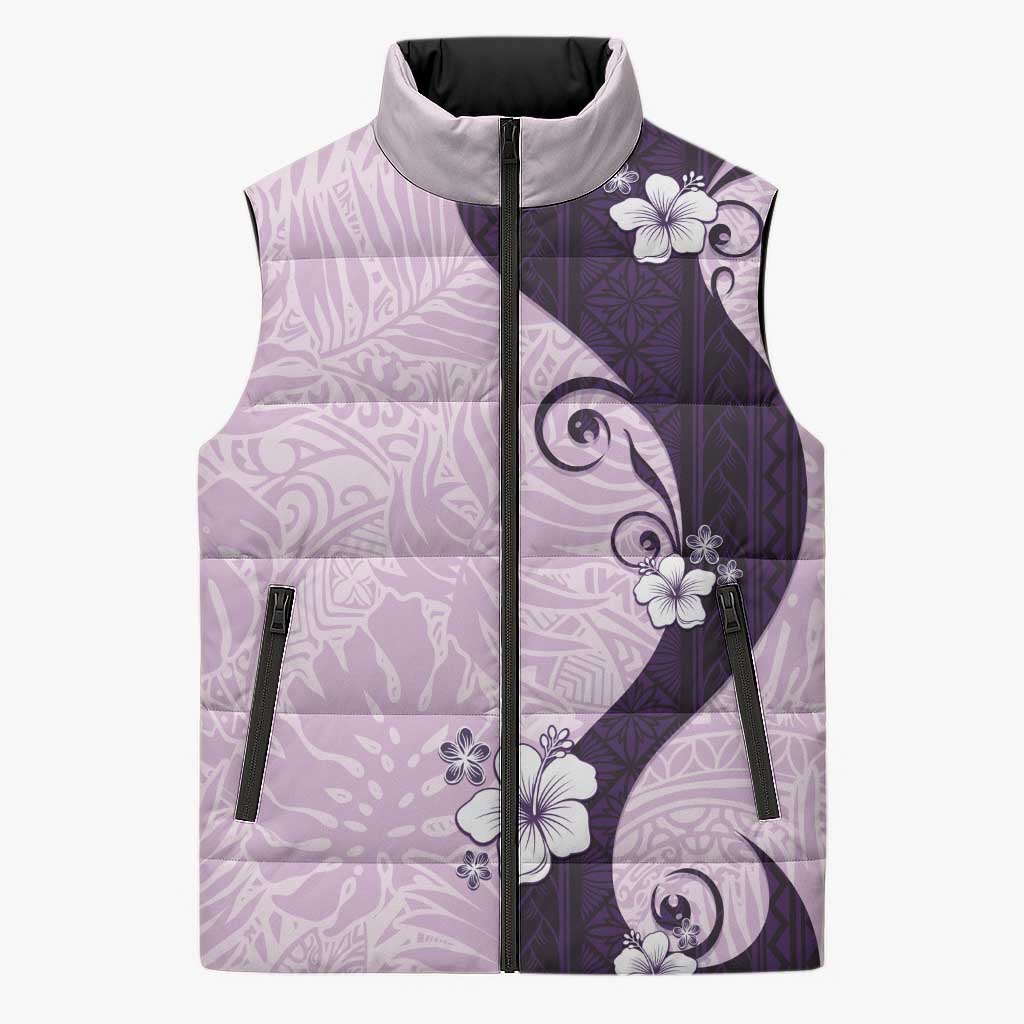Polynesia Hibiscus Sleeveless Puffer Jacket Thistle Curve Motif LT05 Unisex Purple - Polynesian Pride