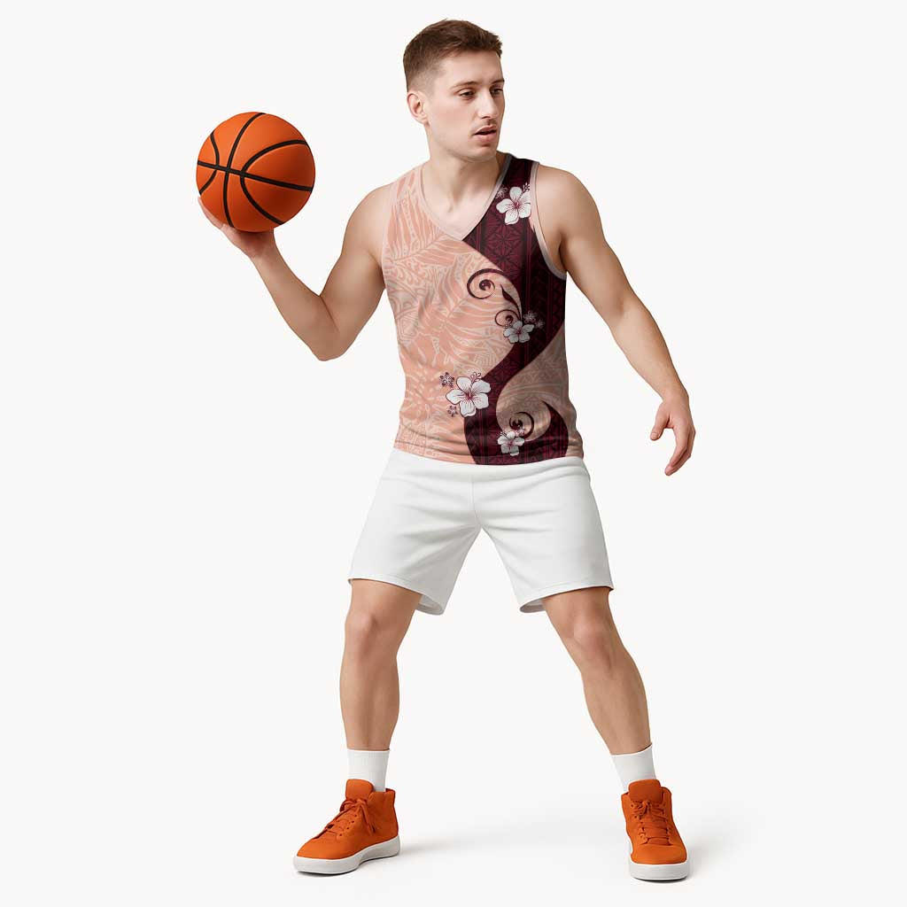 Polynesia Hibiscus Basketball Jersey Rose Bud Curve Motif - Polynesian Pride