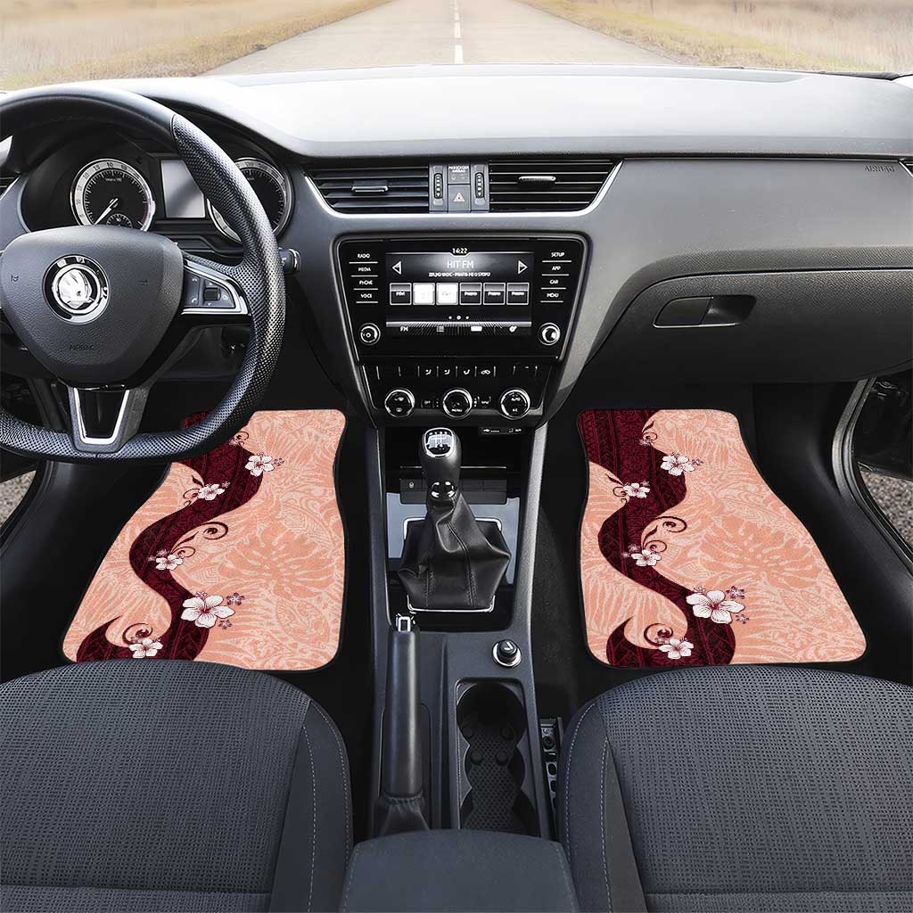 Polynesia Hibiscus Car Mats Rose Bud Curve Motif LT05 Set 2pcs - Front Red - Polynesian Pride