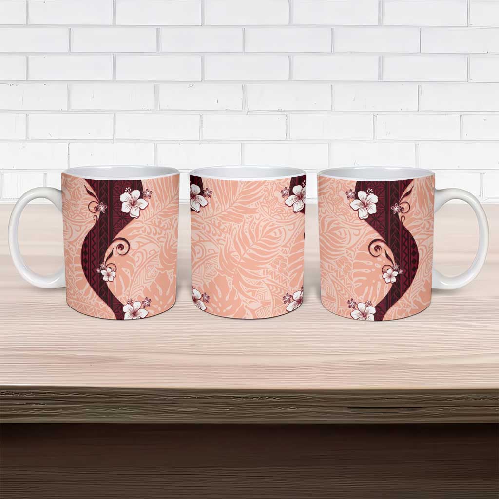 Polynesia Hibiscus Ceramic Mug Rose Bud Curve Motif - Polynesian Pride